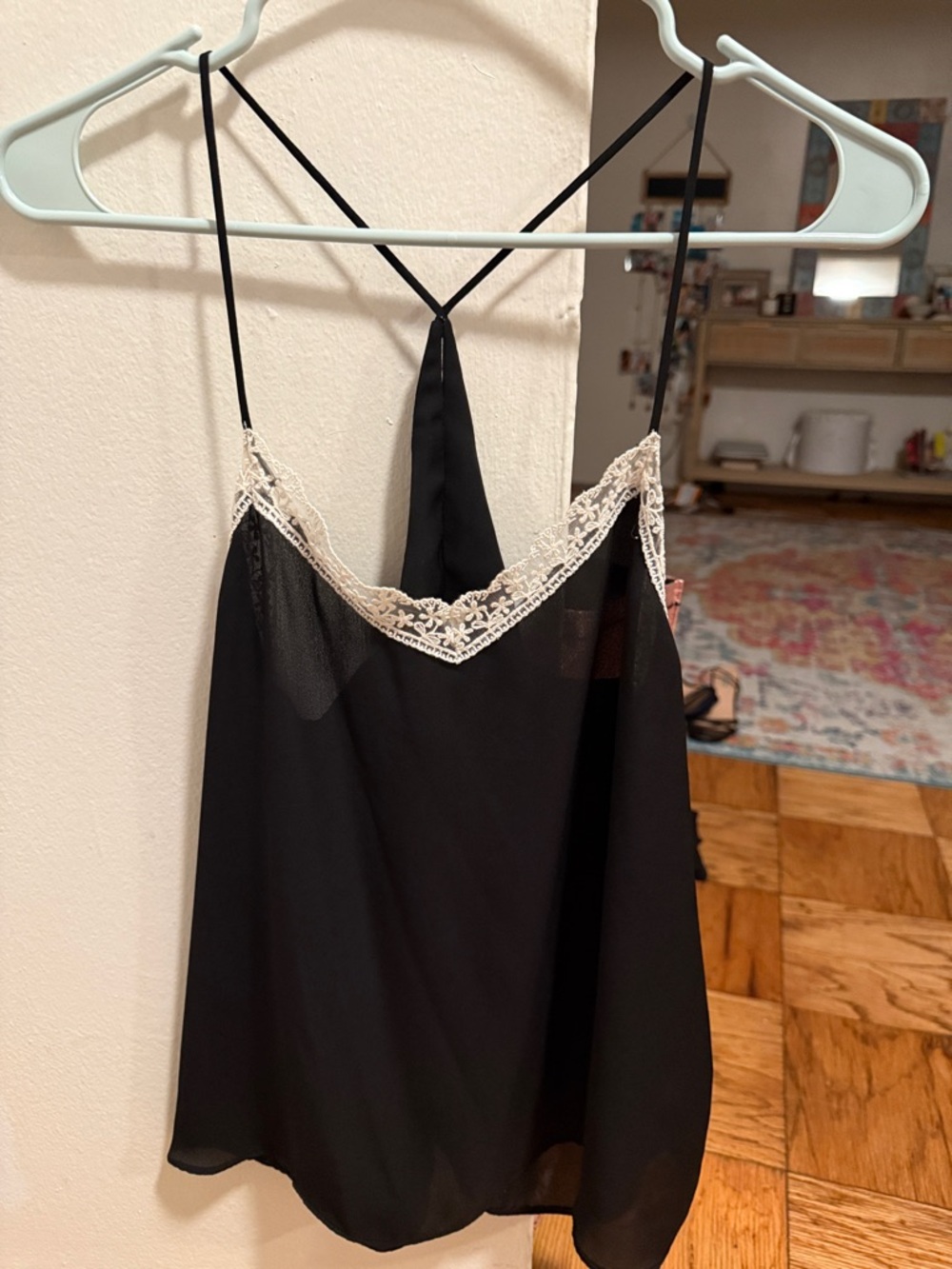 Express Black Camisole with Cream Lace Trim
